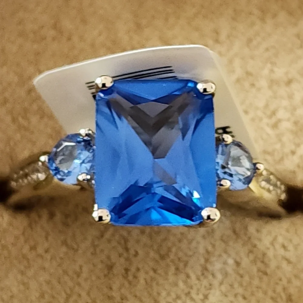 NWT 3.90CT LAB CREATED BLUE SPINEL WITH .04CTW WHITE ZIRCON RHODIUM‎ OVER SS
